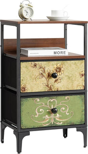 Slim Bedside Table with 2 Drawers & Shelf, Fabric Storage Cabinet for Bedroom