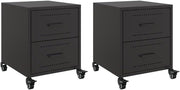 Set of 2 Black Metal Bedside Tables with Wheels | Modern Mobile Nightstands