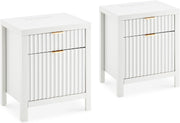 Set of 2 Modern White Bedside Tables with USB Charging Ports, 2 Drawers 60x50cm