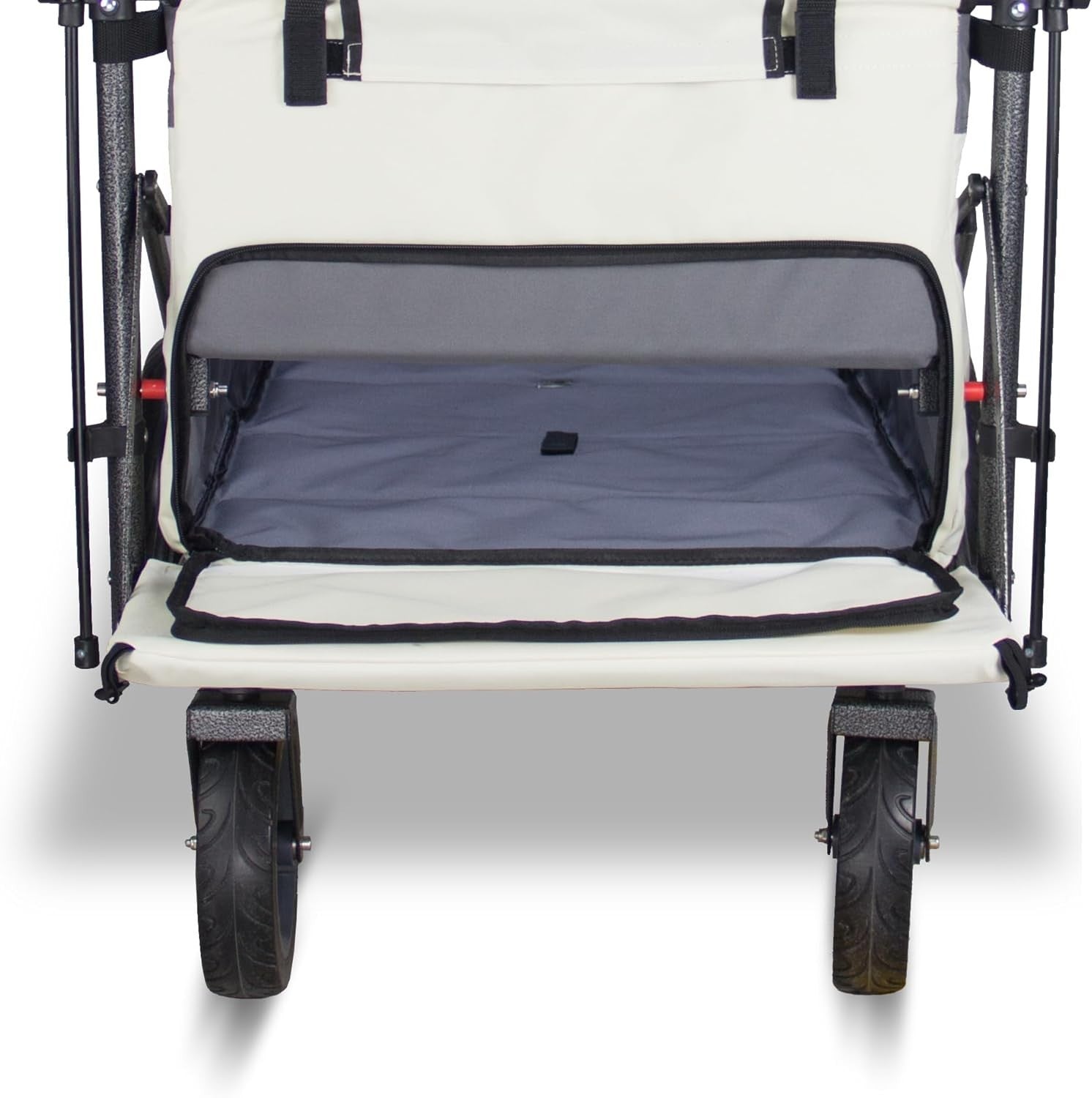 Grey/Beige Folding Wagon w/ Roof Brakes 120kg Heavy Duty Cart PU Tyres & Seats