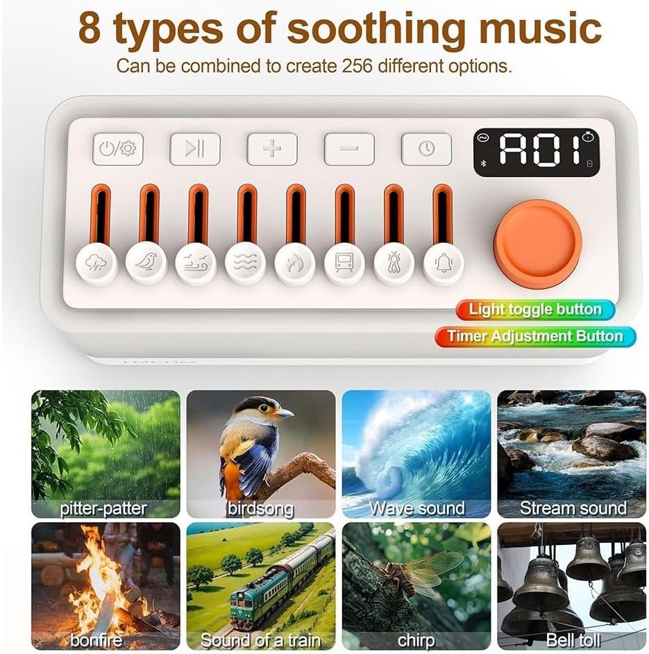 White Noise Sleep Sound Machine with Bluetooth & Night Light 8 Sounds