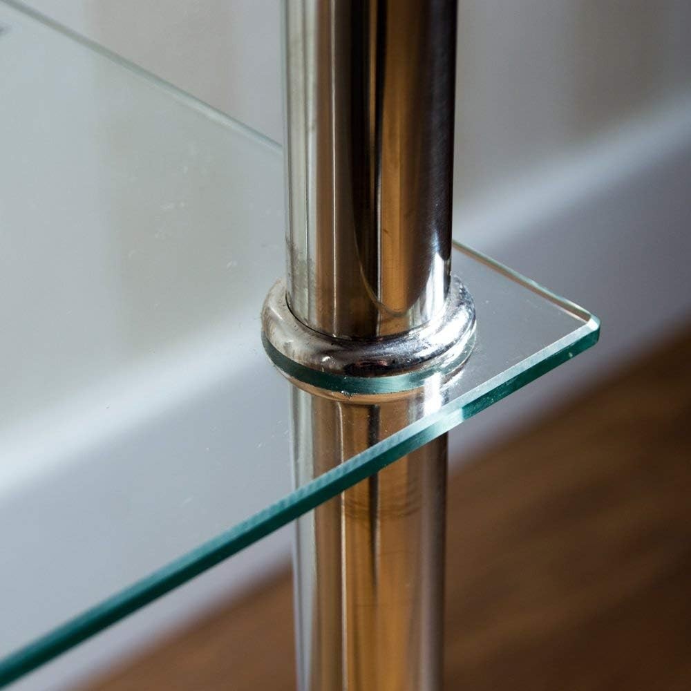 4-Tier Glass Shelving Unit Modern Stainless Steel Display Rack Clear 95cm