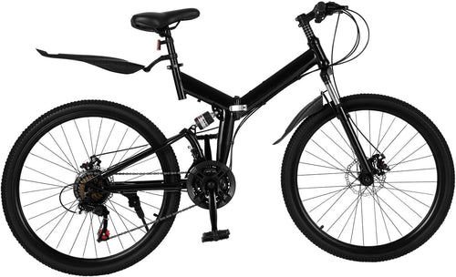 26" Folding Mountain Bike 21 Speed Mens Full Suspension Disc Brake