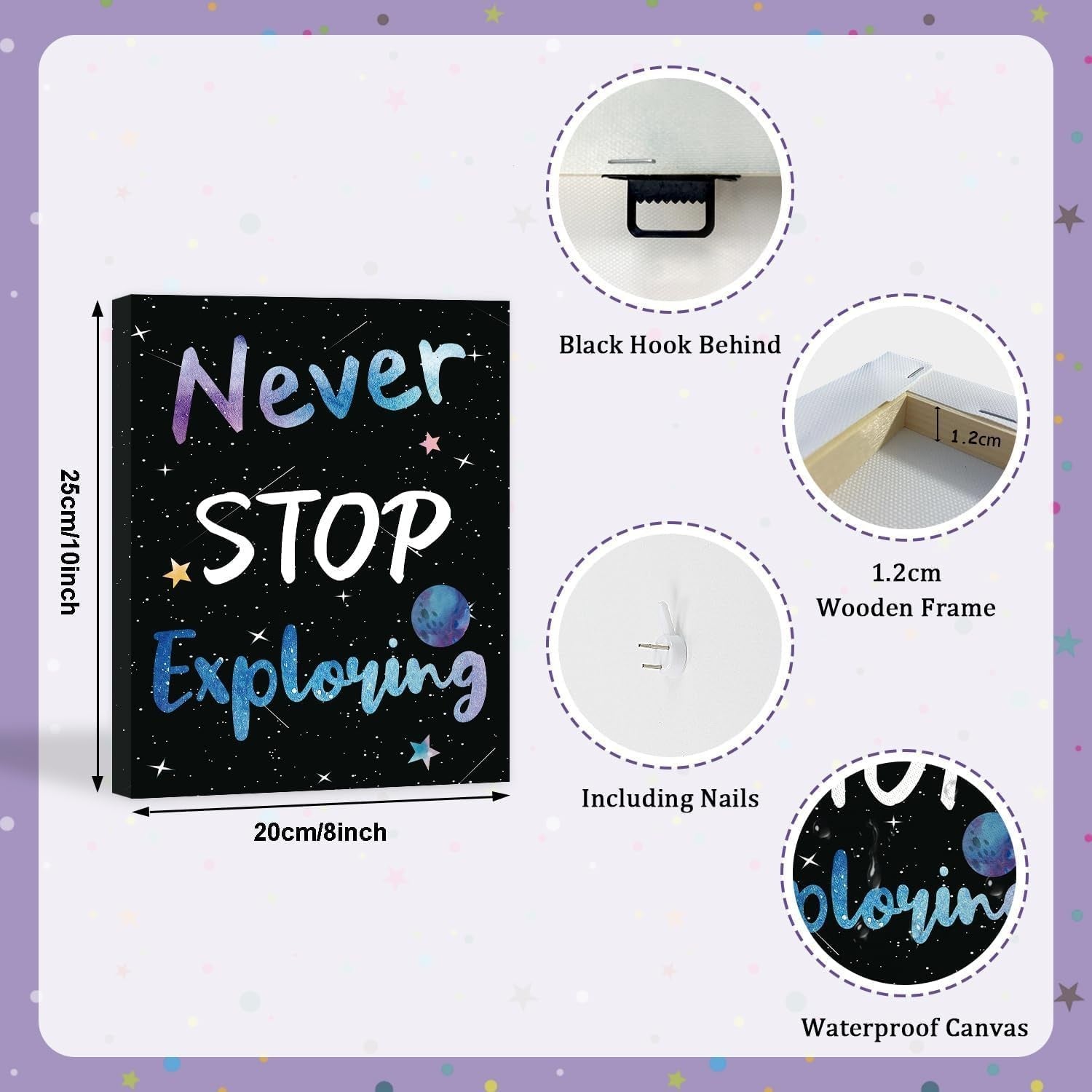 Space Motivational Wall Art Set of 6 Framed Kids Bedroom 25x20cm