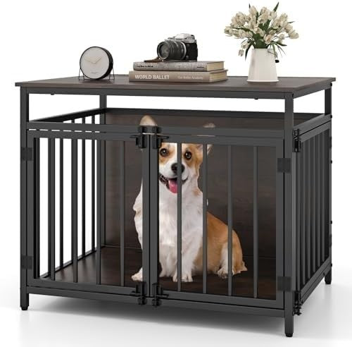 Industrial Dog Crate with 3 Doors & Adjustable Feet, Indoor Kennel Table
