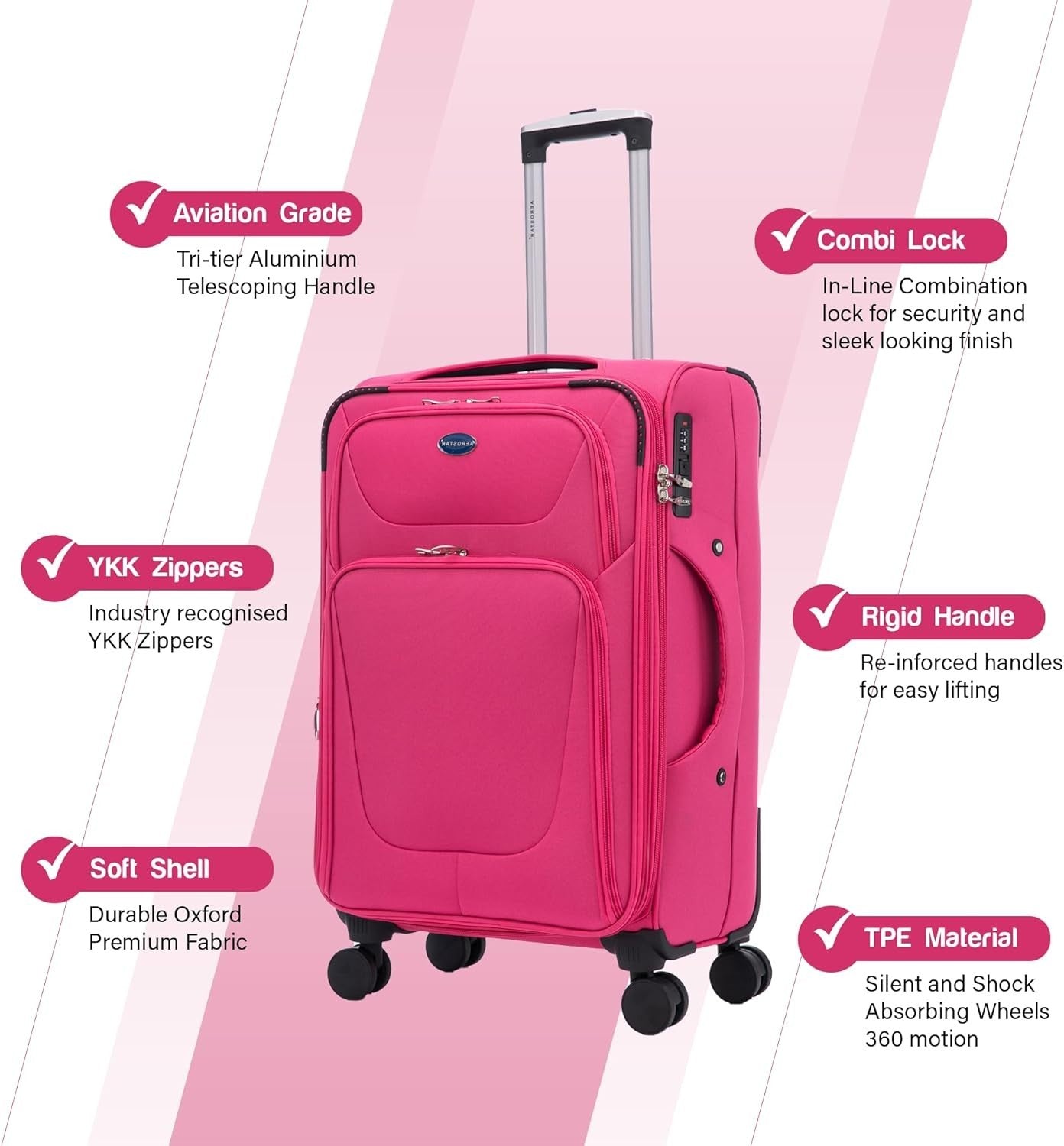26” Medium Lightweight Soft Check In Suitcase Expandable 4 Wheel Luggage 78L
