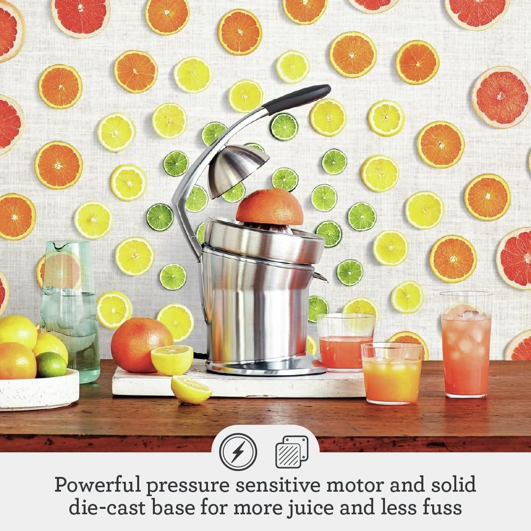 Quiet Electric Citrus Juicer Lever Press Drip Stop Stainless Steel