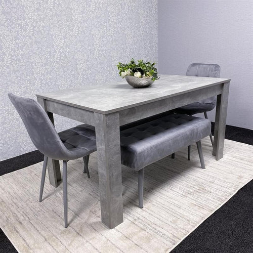 Grey Dining Table Set with 2 Chairs & Benches | Stone Effect Kitchen Set