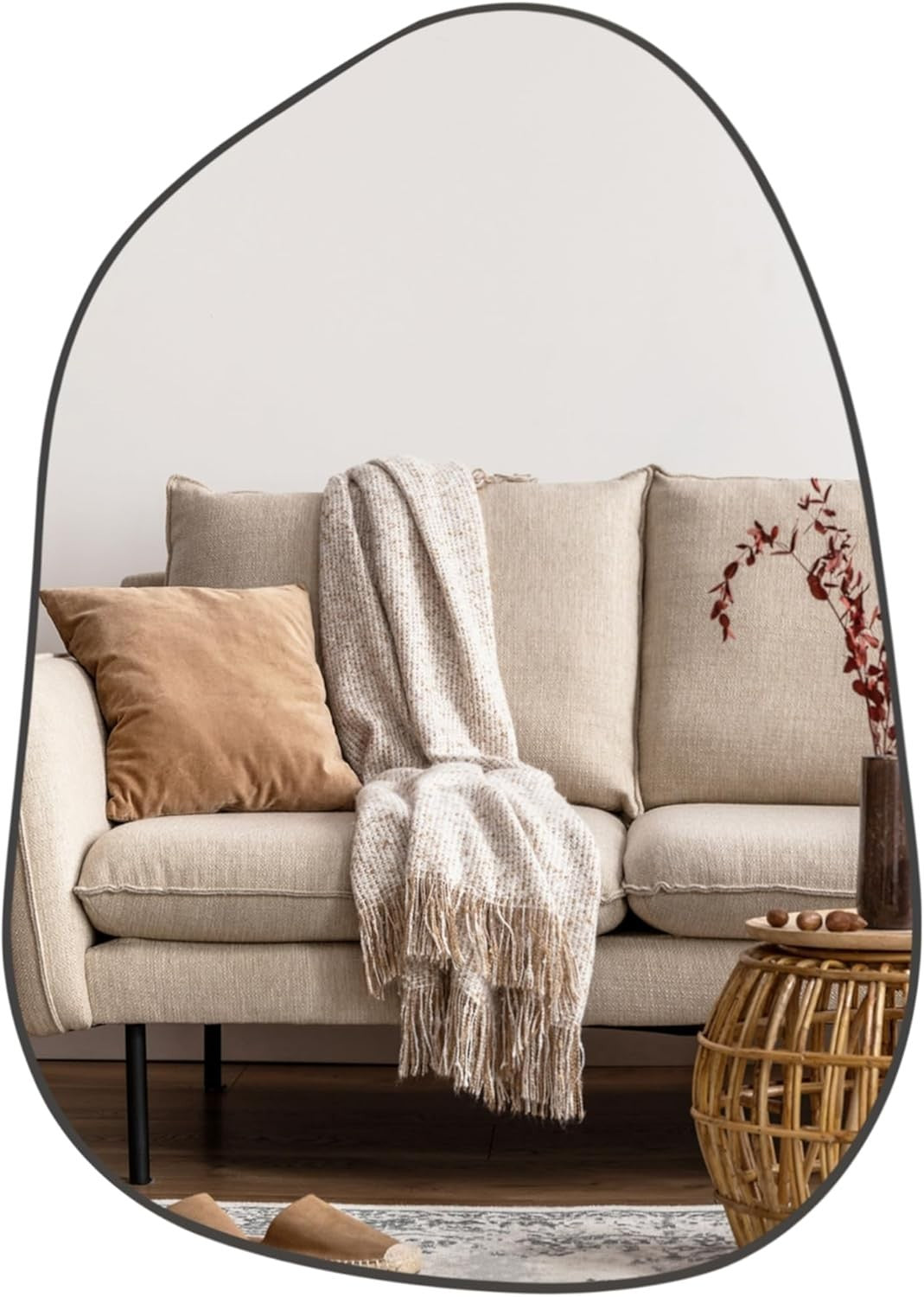 Modern Black Wall Mirror 69x48cm Irregular Vanity Mirror for Hallway