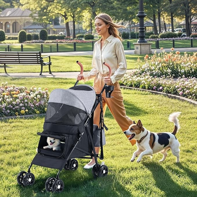 Dog Stroller Folding Pet Pushchair 4 Wheel Travel Pram Medium Dogs 22kg