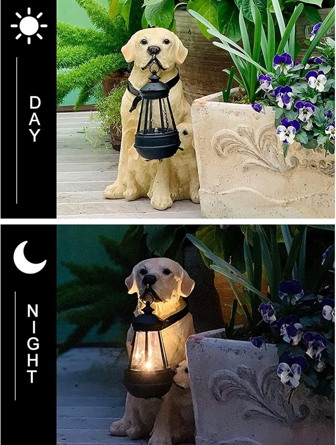Rottweiler Garden Dog Statue with Solar Lantern Outdoor Resin Ornament