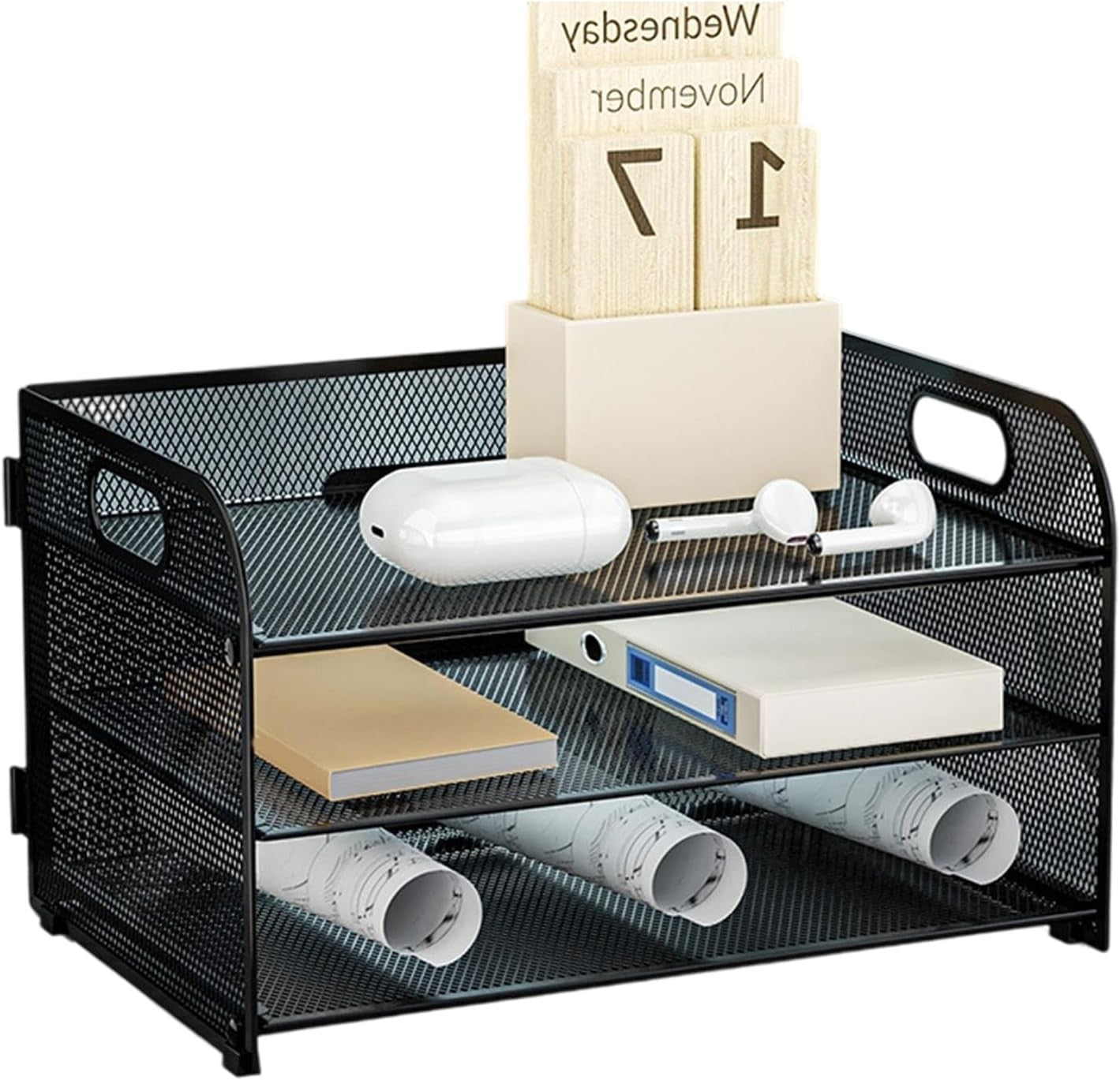 3-Tier Desk Organizer Letter Tray Paper File Storage Rack Black