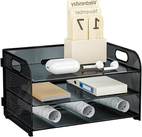 3-Tier Desk Organizer Letter Tray Paper File Storage Rack Black