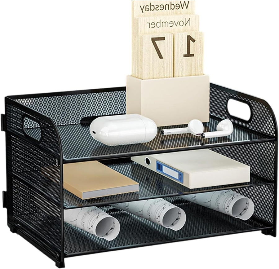 3-Tier Desk Organizer Letter Tray Paper File Storage Rack Black
