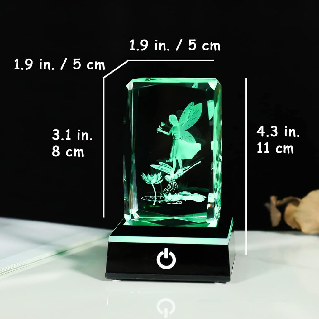 3D Crystal Fairy & Dragonfly LED Light Cube Ornament Gift for Women Girls