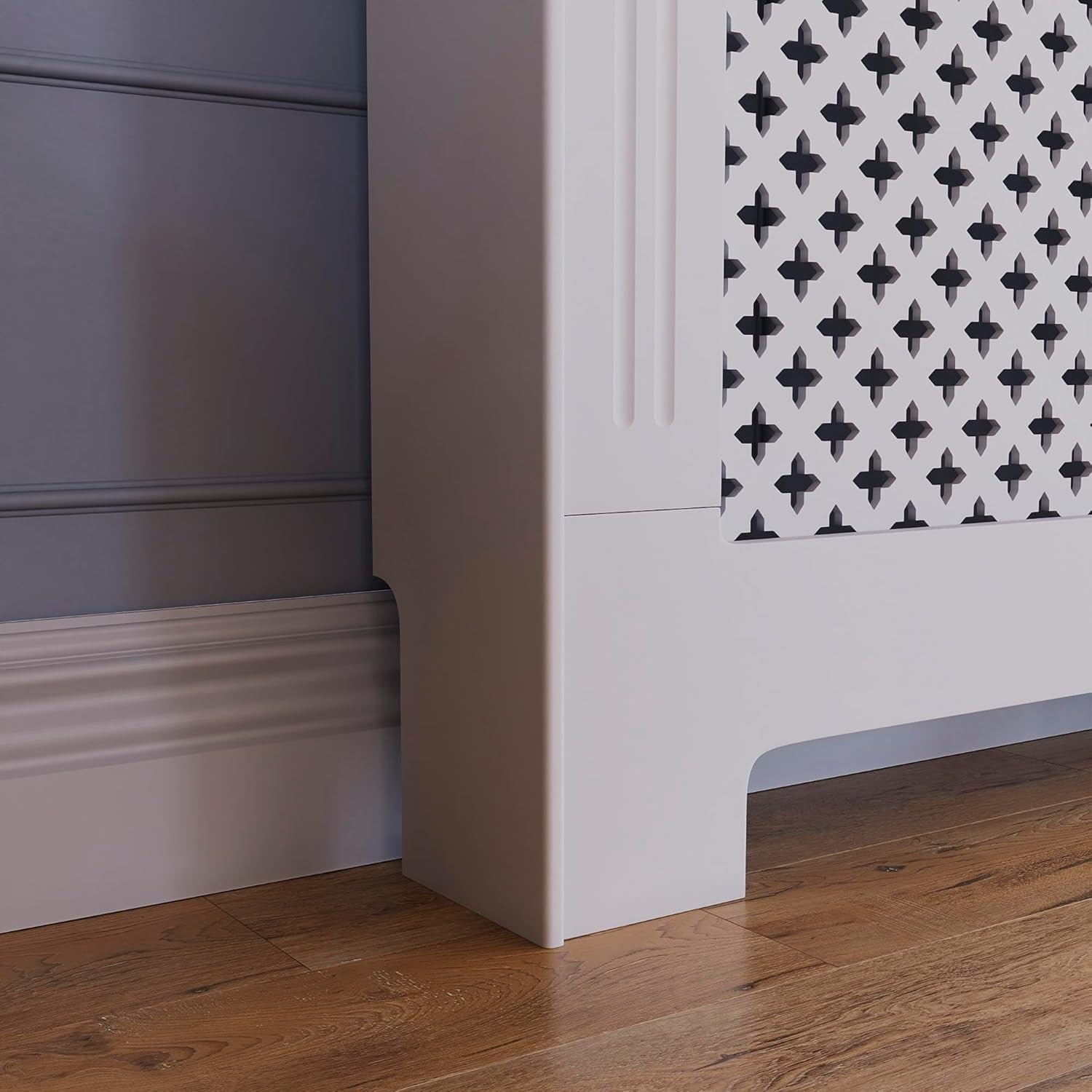 Large White Radiator Cover | Traditional Cross Pattern MDF Cabinet