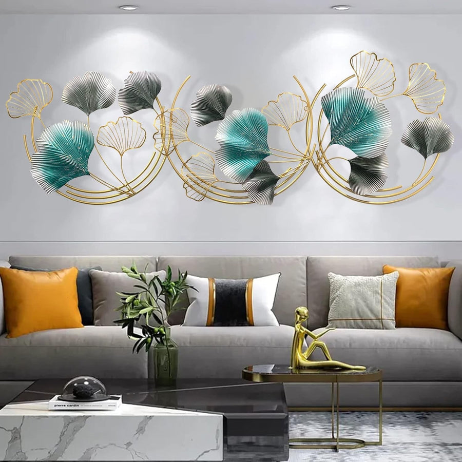 Large Metal Ginkgo Leaf Wall Art Gold 150x50cm 3D Sculpture