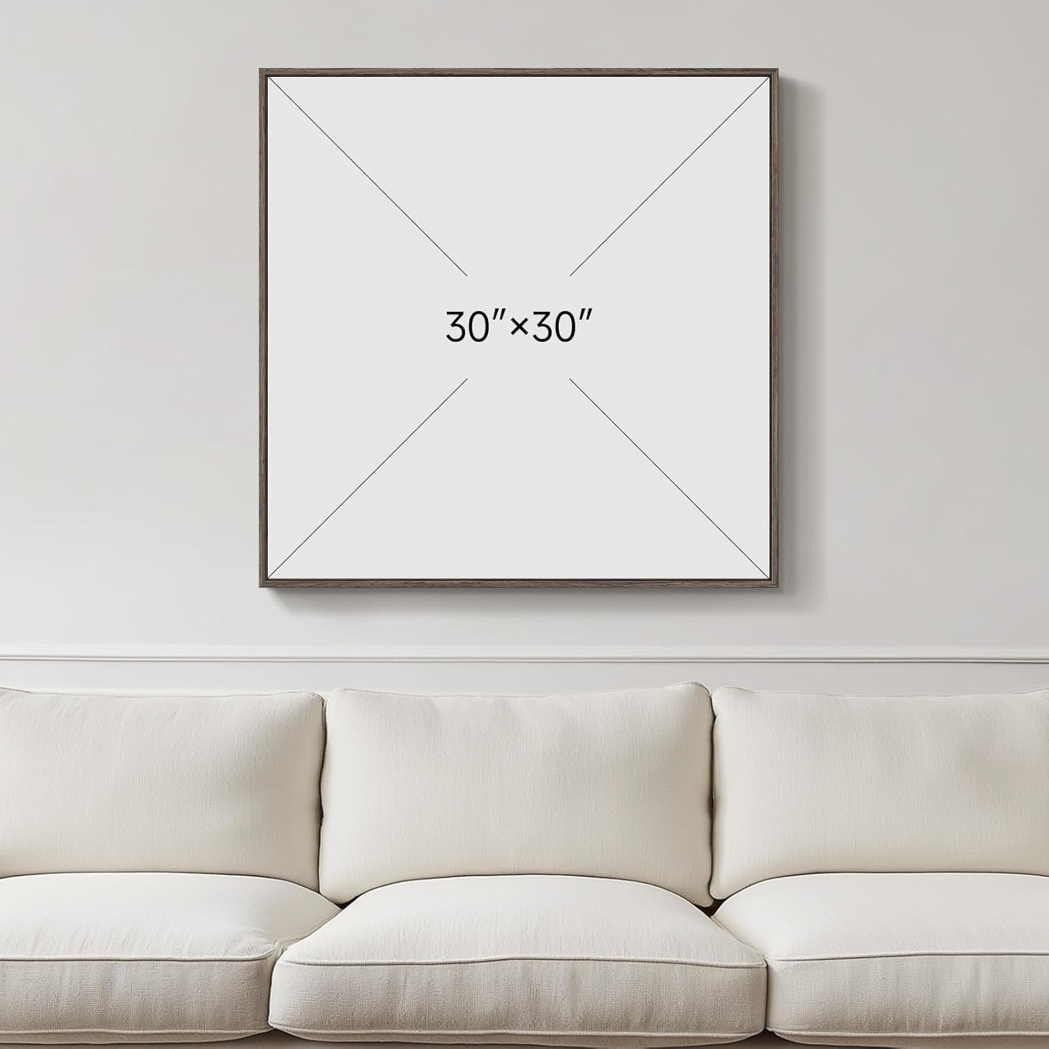 Framed Sage Green Abstract Wall Art 30x30in Modern Canvas Print