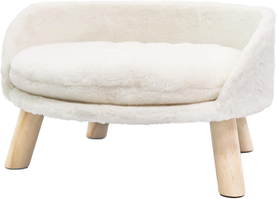 Elevated Cat Sofa Chair Bed 50cm Plush Pet Stool w Wooden Legs