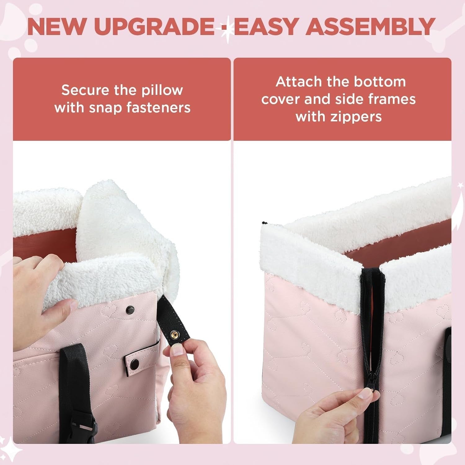 Pink Console Dog Car Seat Small Pet Booster PU Leather Travel Carrier