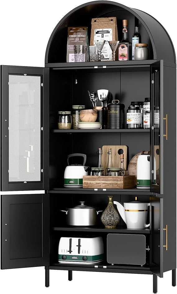 Tall White Arched Pantry Shelf – Open Display Cabinet with Drawer 185cm