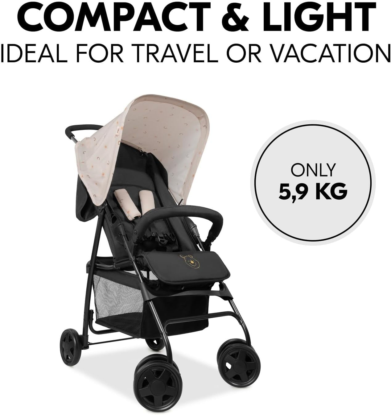 Pooh Rainbow Beige Lightweight Travel Pushchair 5.9kg Compact Fold Buggy