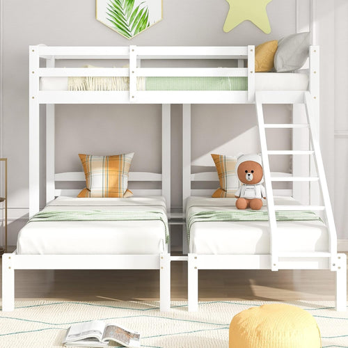 Triple Bunk Bed Wooden 3FT White Frame, Kids Safe Ladder, Sleeps 3