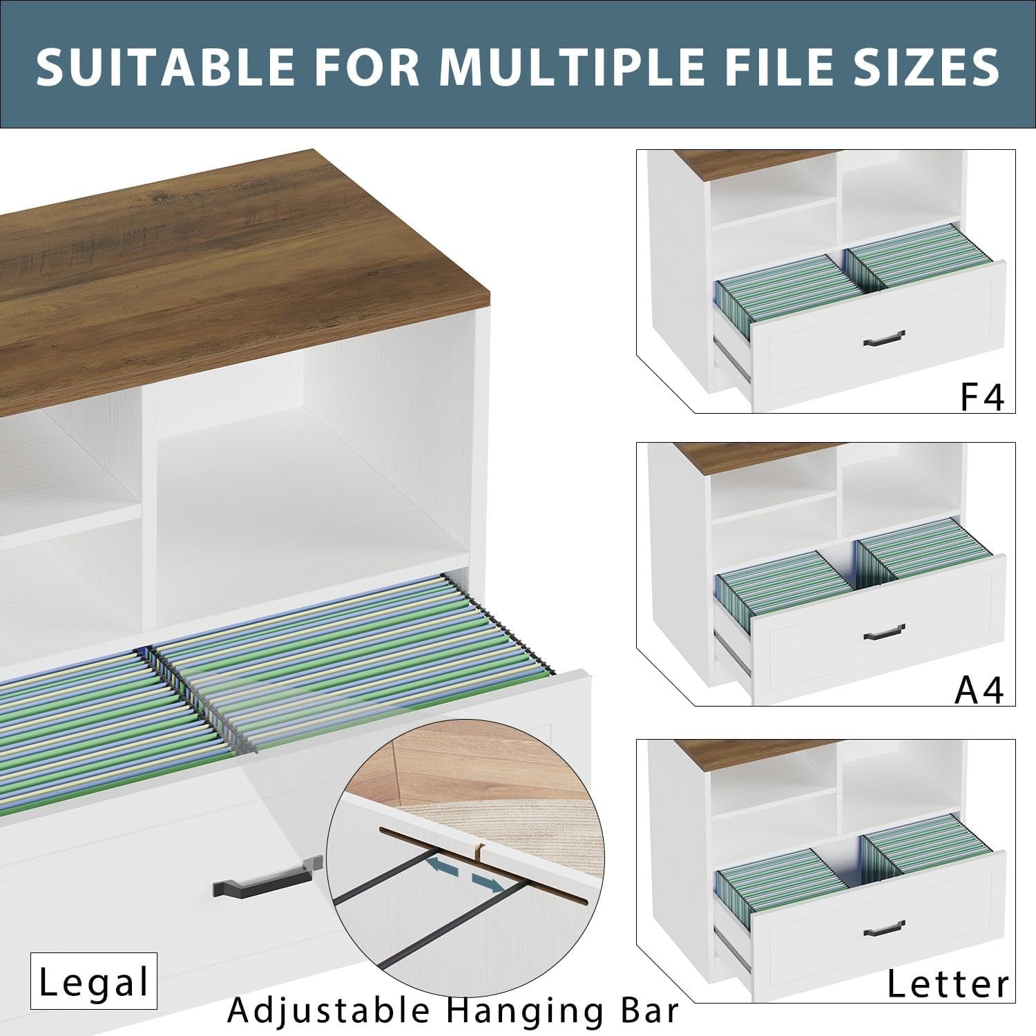 White Oak File Cabinet 83cm Farmhouse Lateral Drawer Printer Stand