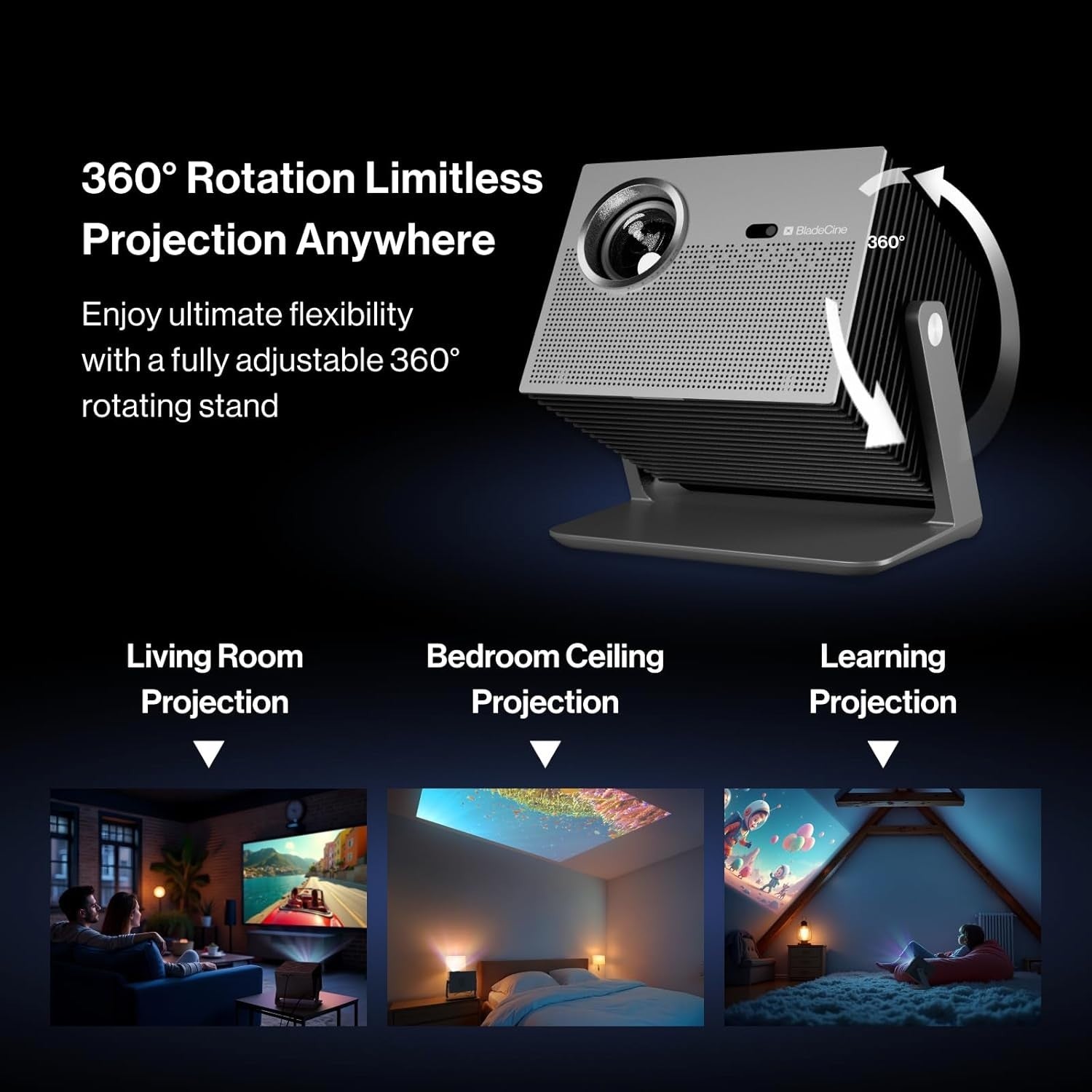 Netflix Smart Projector 1080P 4K Support 600 ISO WiFi Bluetooth 360°