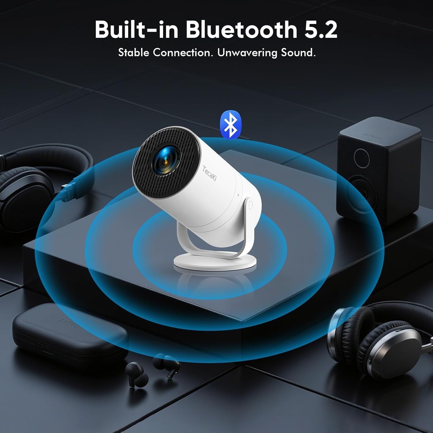Android 14 WiFi 6 Mini Projector 1080P Bluetooth 180° Portable