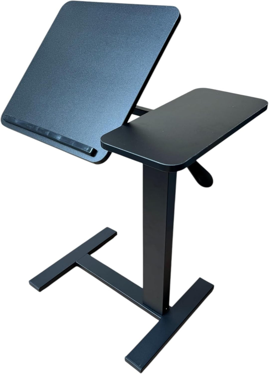 Height Adjustable Overbed Table Pneumatic Lift Split Top Laptop Desk Black