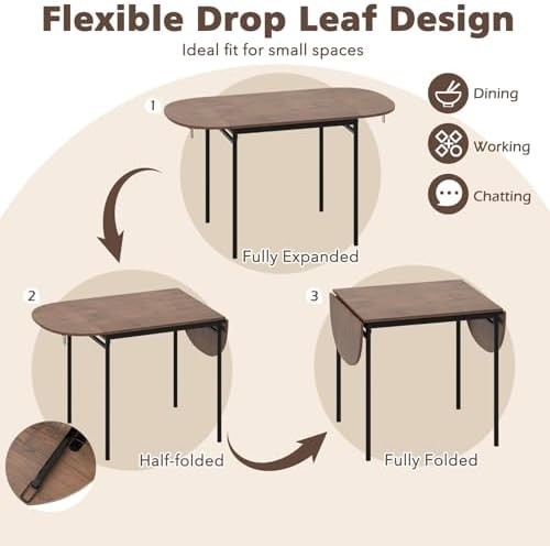 3-Piece Folding Dining Set Drop Leaf Table and Chairs Rustic Brown Black