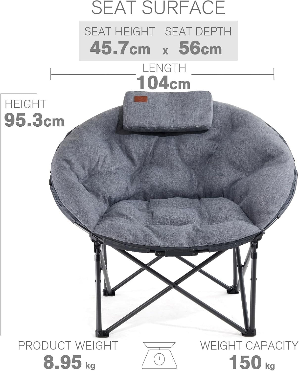 XL Padded Folding Camping Chair Heavy Duty 150kg High Back Outdoor Seat