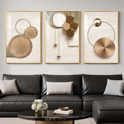 Large Framed Gold Wall Art Set of 3 Modern Geometric Prints