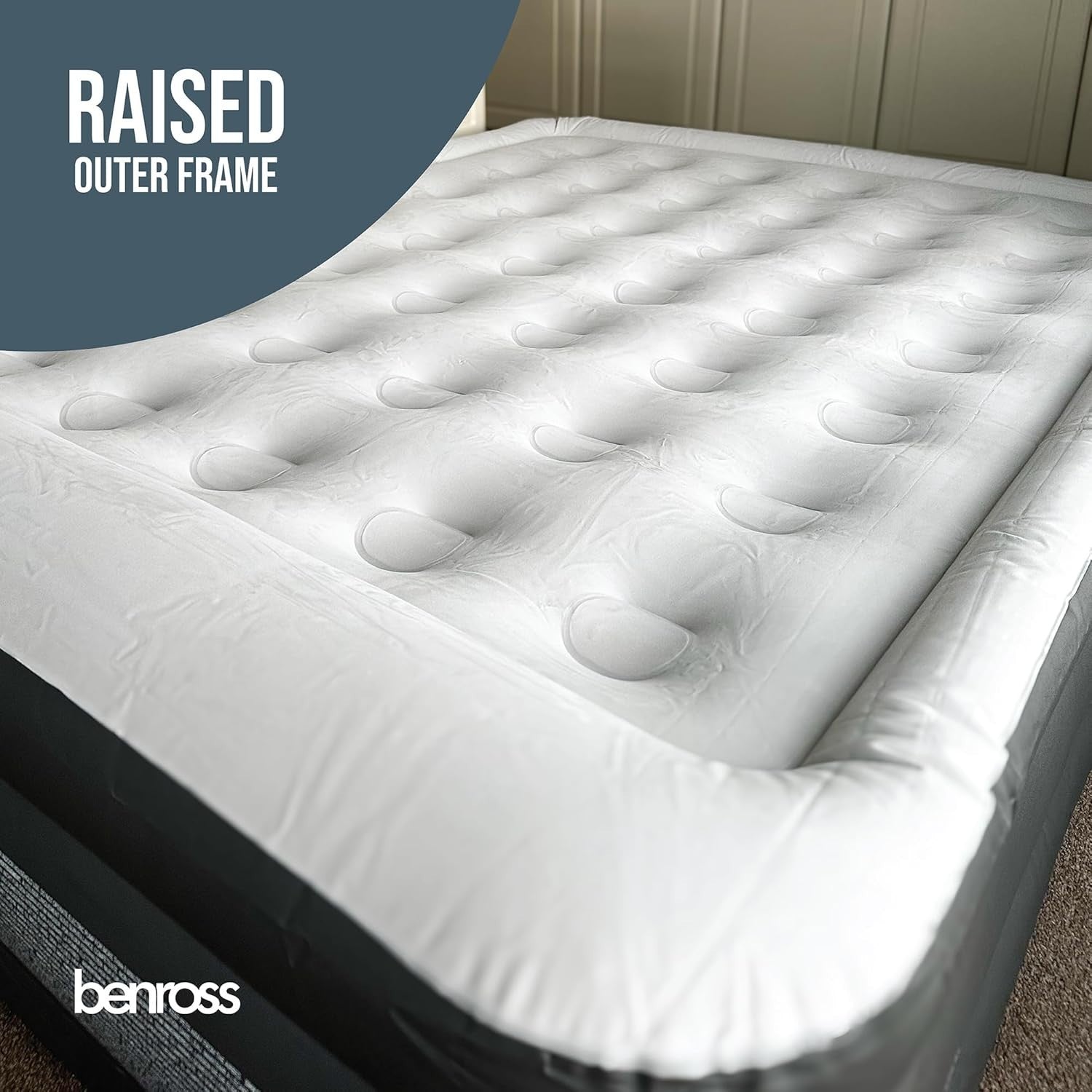 Queen Size Inflatable Air Bed with Built-In Electric Pump & Flocked Surface