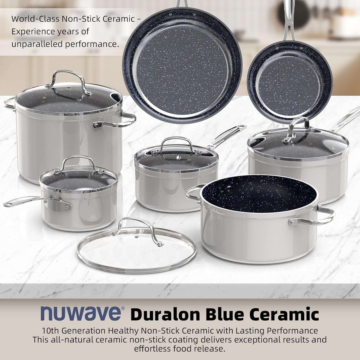 12pcs Grey Ceramic Induction Cookware Set Non Stick Pots & Pans Dishwasher Safe
