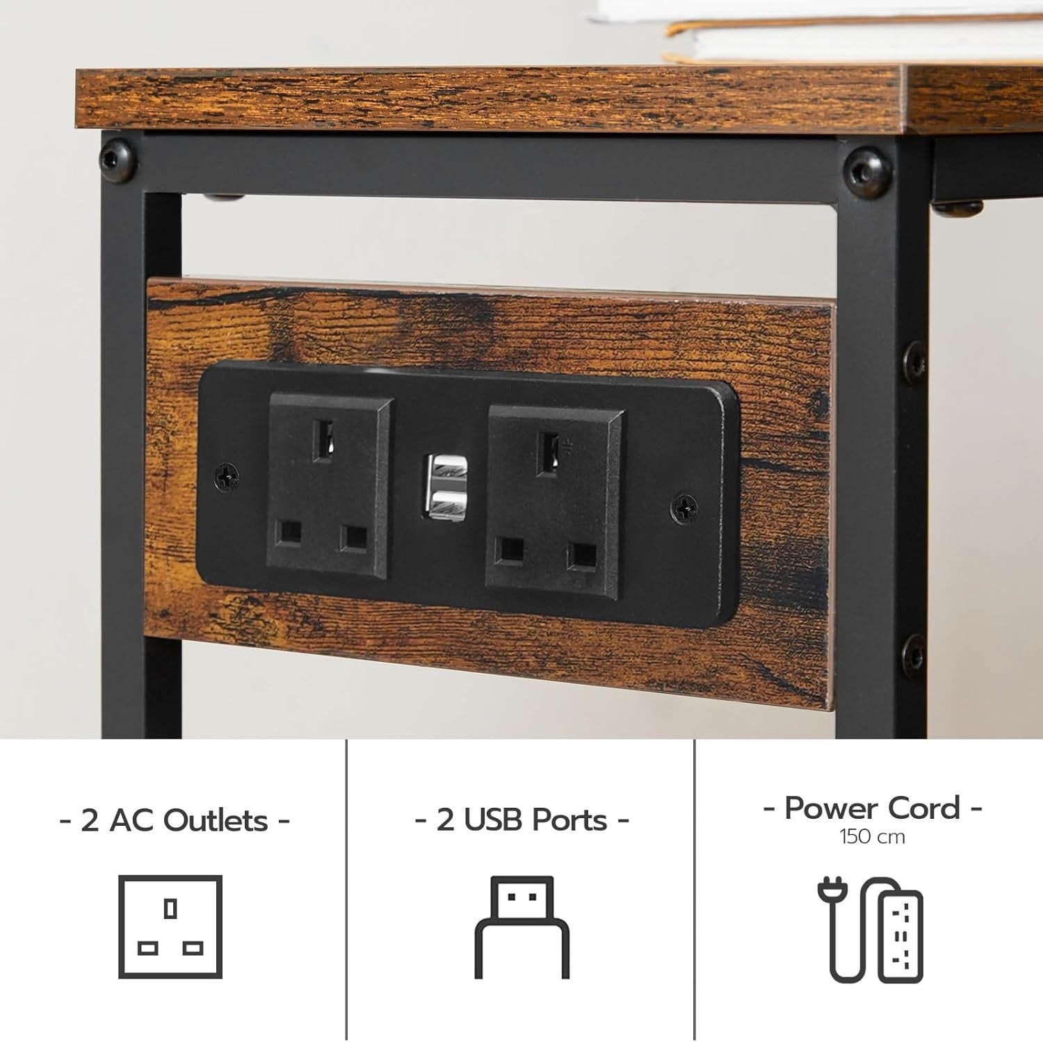 Slim Console Table with Charging Station, Rustic Hallway Desk for Small Space