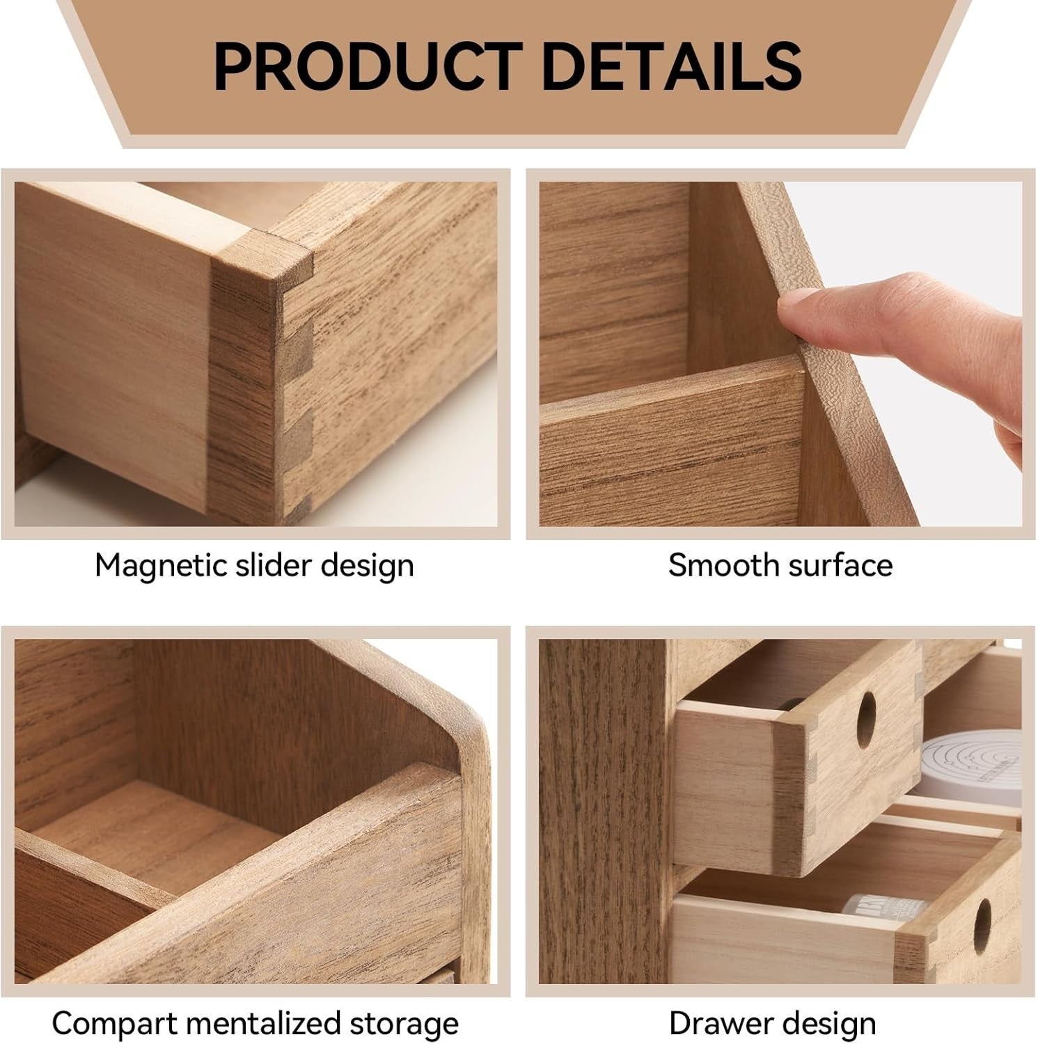 Large Wooden Makeup Organizer with 3 Drawers & 8 Compartments – Cosmetic Storage