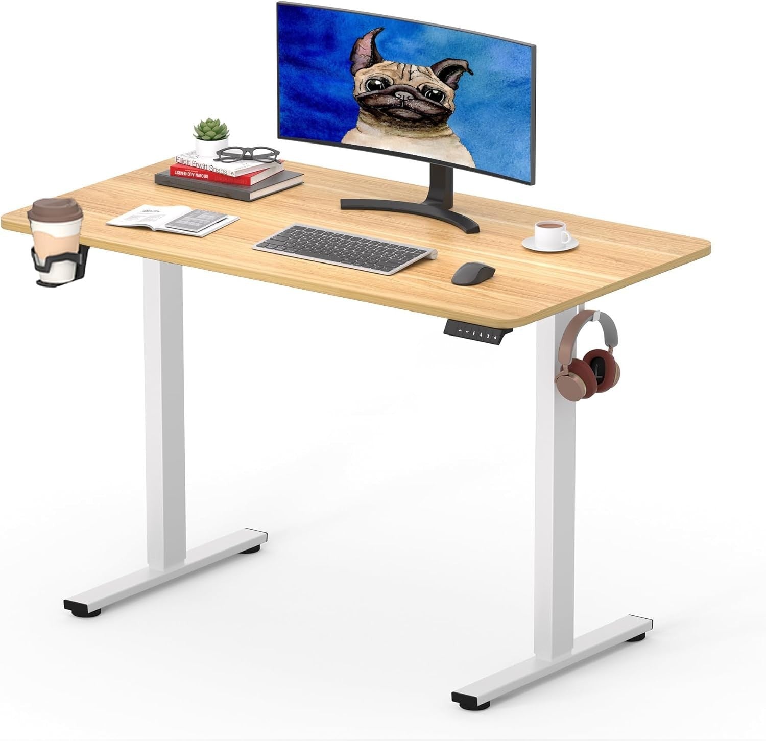 Electric Standing Desk 110x54cm Adjustable Sit Stand Table w/ Memory & Hooks