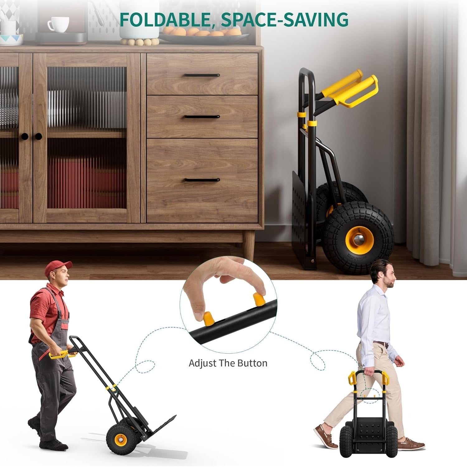Foldable Heavy Duty Hand Truck 150kg Capacity w/ Large 25cm Rubber Wheels