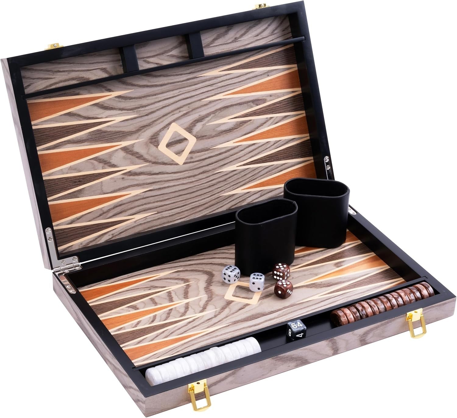 Deluxe 15in Wooden Backgammon Set Folding Luxury Board Game Travel