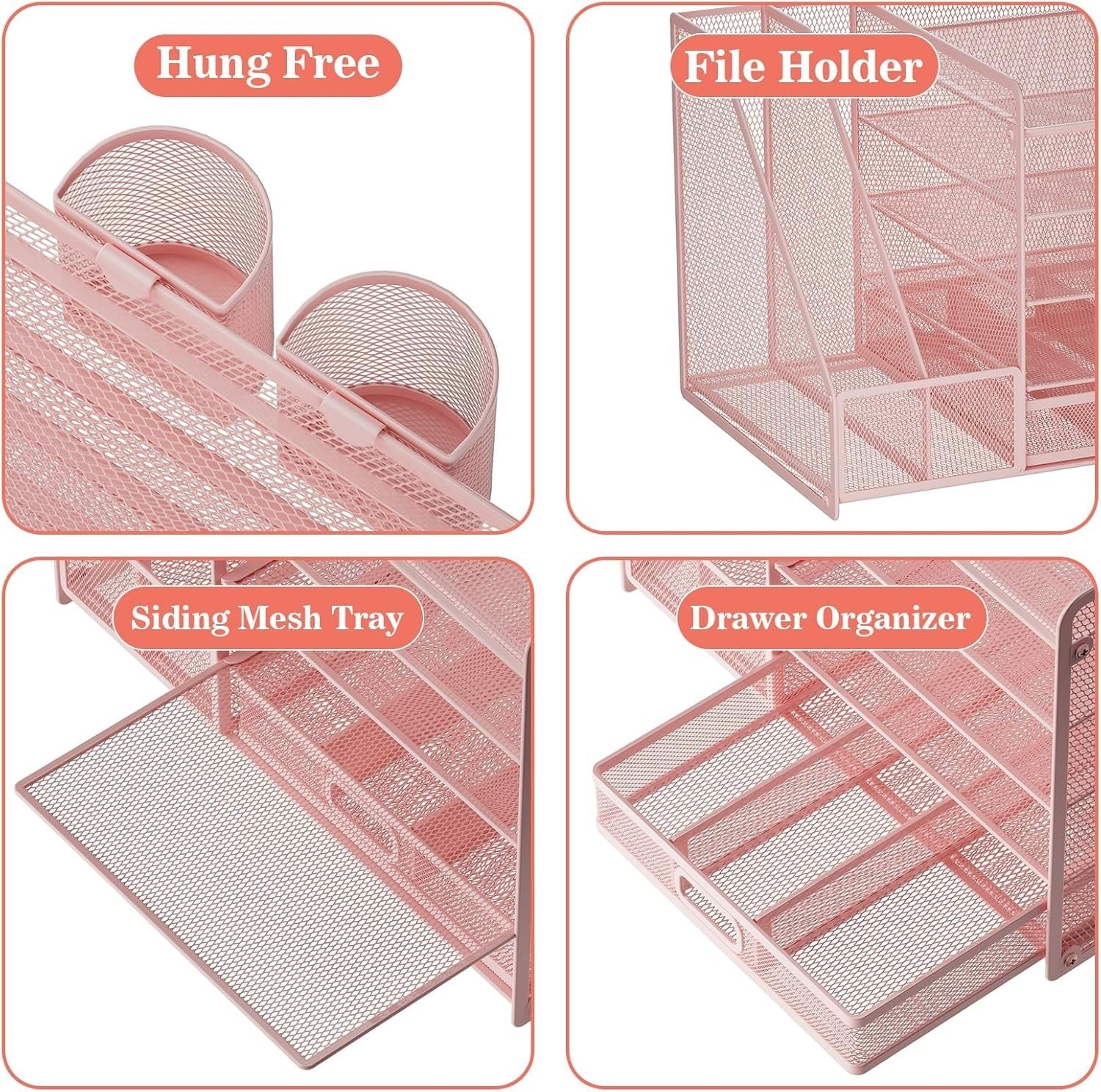 5 Tier Desk Organiser File Holder Paper Tray Drawer Pen Storage Pink