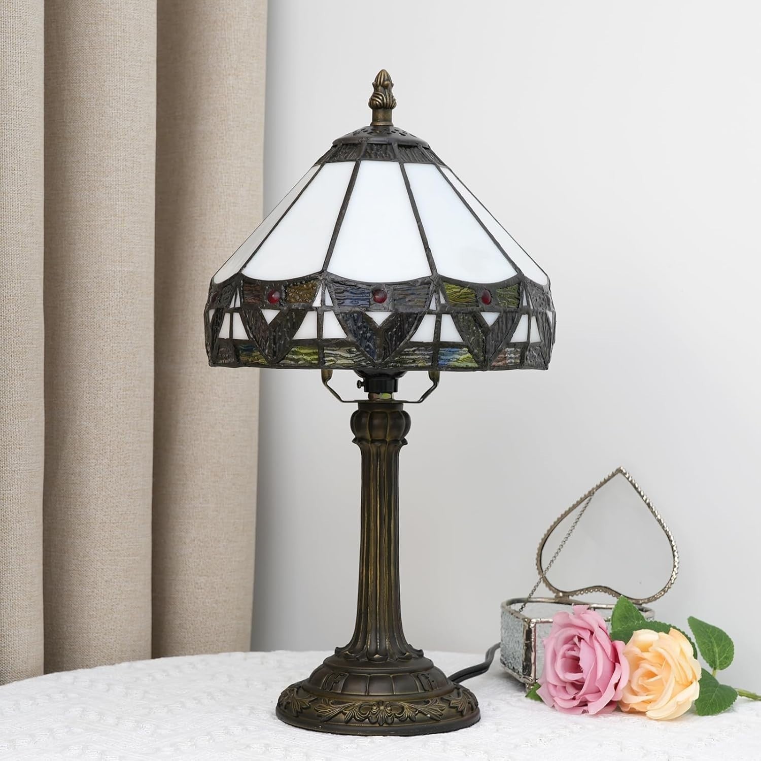 Stained Glass Table Lamp Rome Style 8x14 Inch Bedside Light Decor