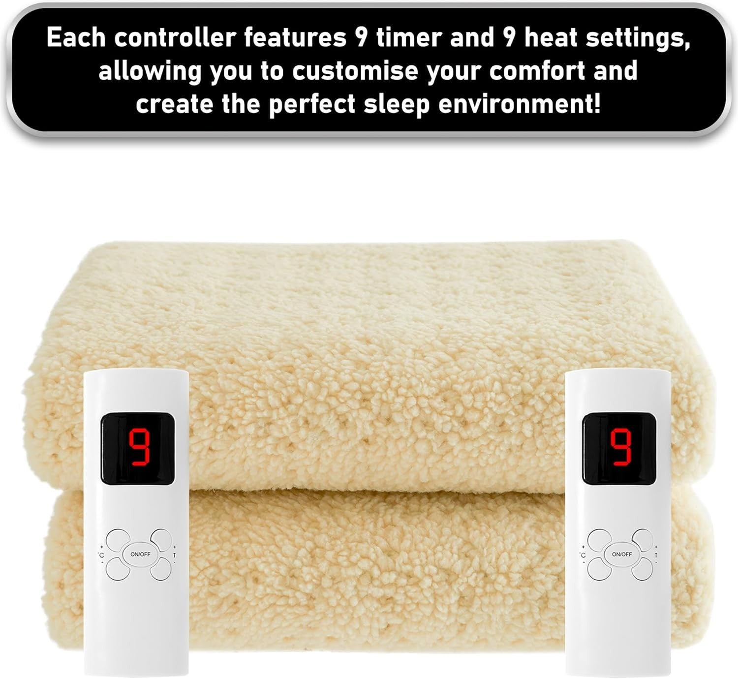 Super King Electric Heated Blanket 9 Heat Timer Dual Control Soft Fleece