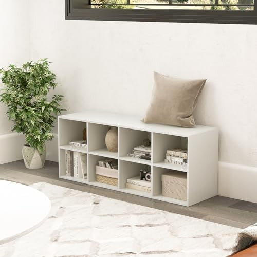 White Shoe Bench with 8 Compartment Storage Rack Seat for Hallway Bedroom