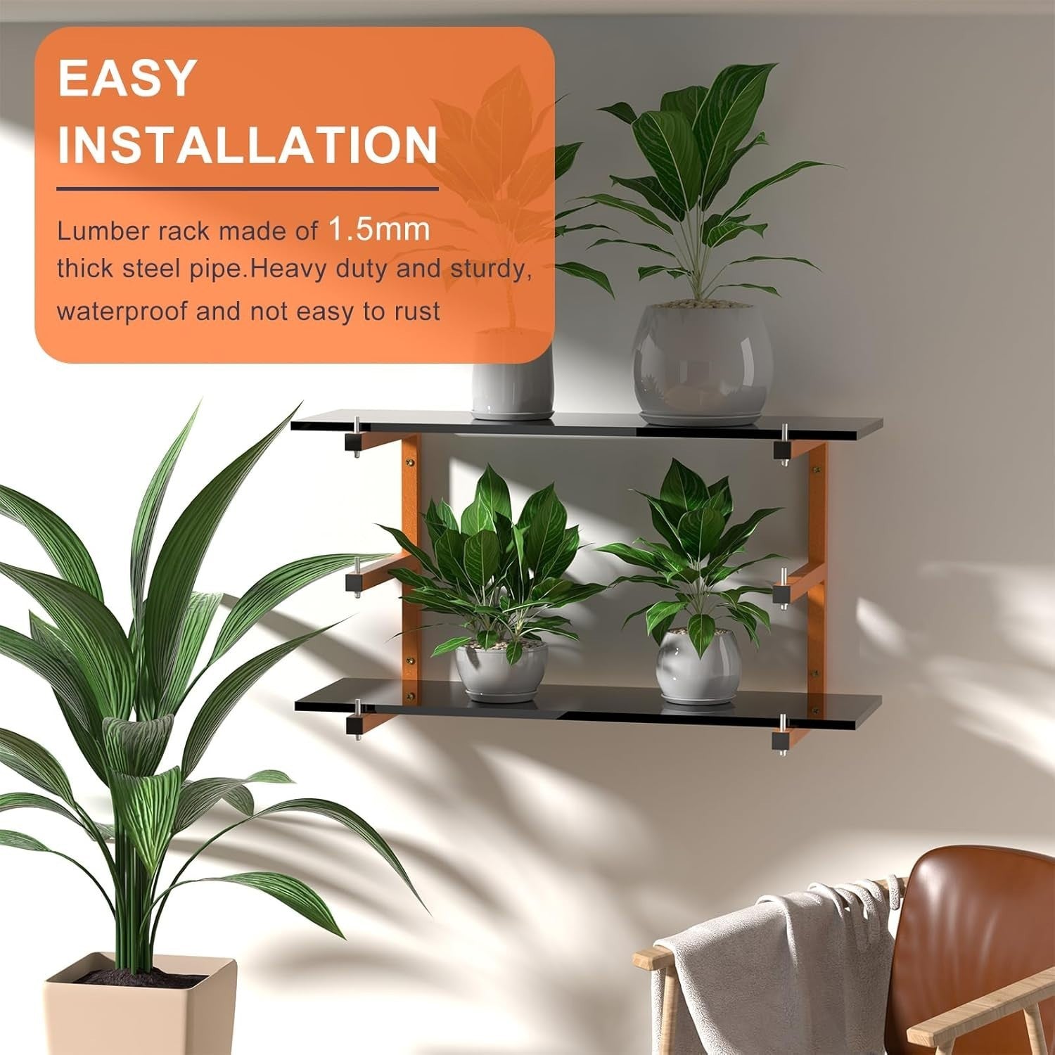 Wall-Mount 6-Level Lumber Rack 4-Pack Orange 43D x 34W x 11H cm