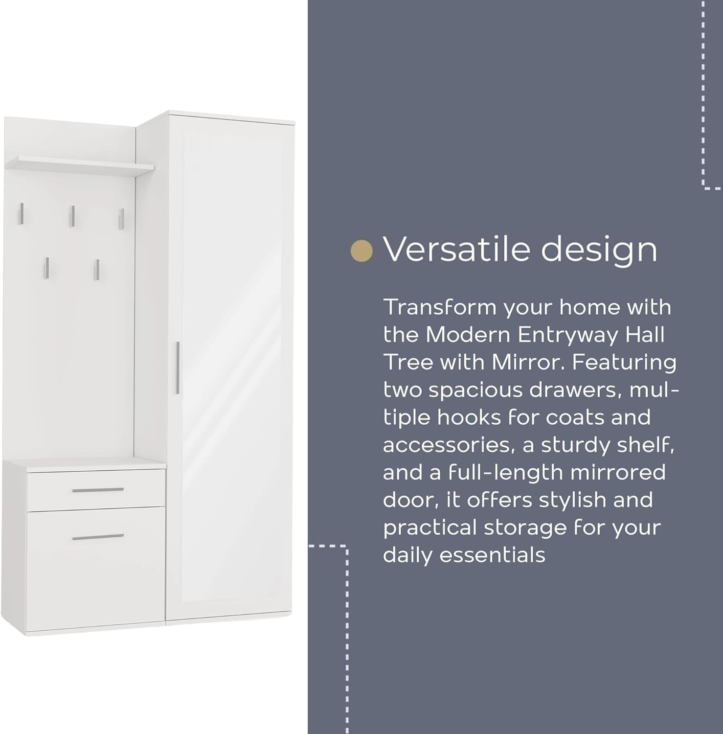 Modern White Hallway Wardrobe with Drawers, Hooks & Shoe Storage, 180cm