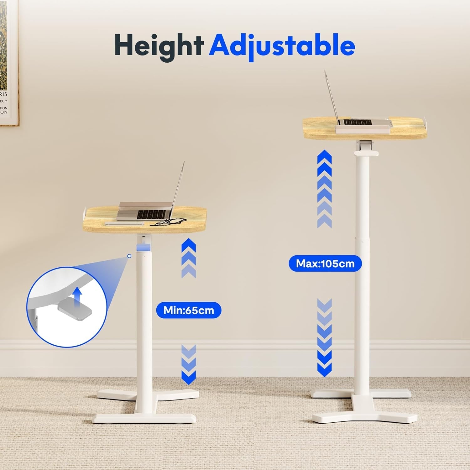 Adjustable Standing Overbed Desk Sit Stand Laptop Table Tilting Top 60x40cm