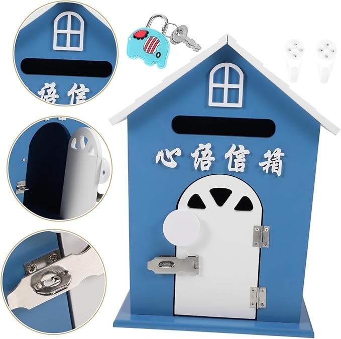 Lockable Wall Mounted Mailbox Outdoor Blue | Secure Post Box for Home & Garden