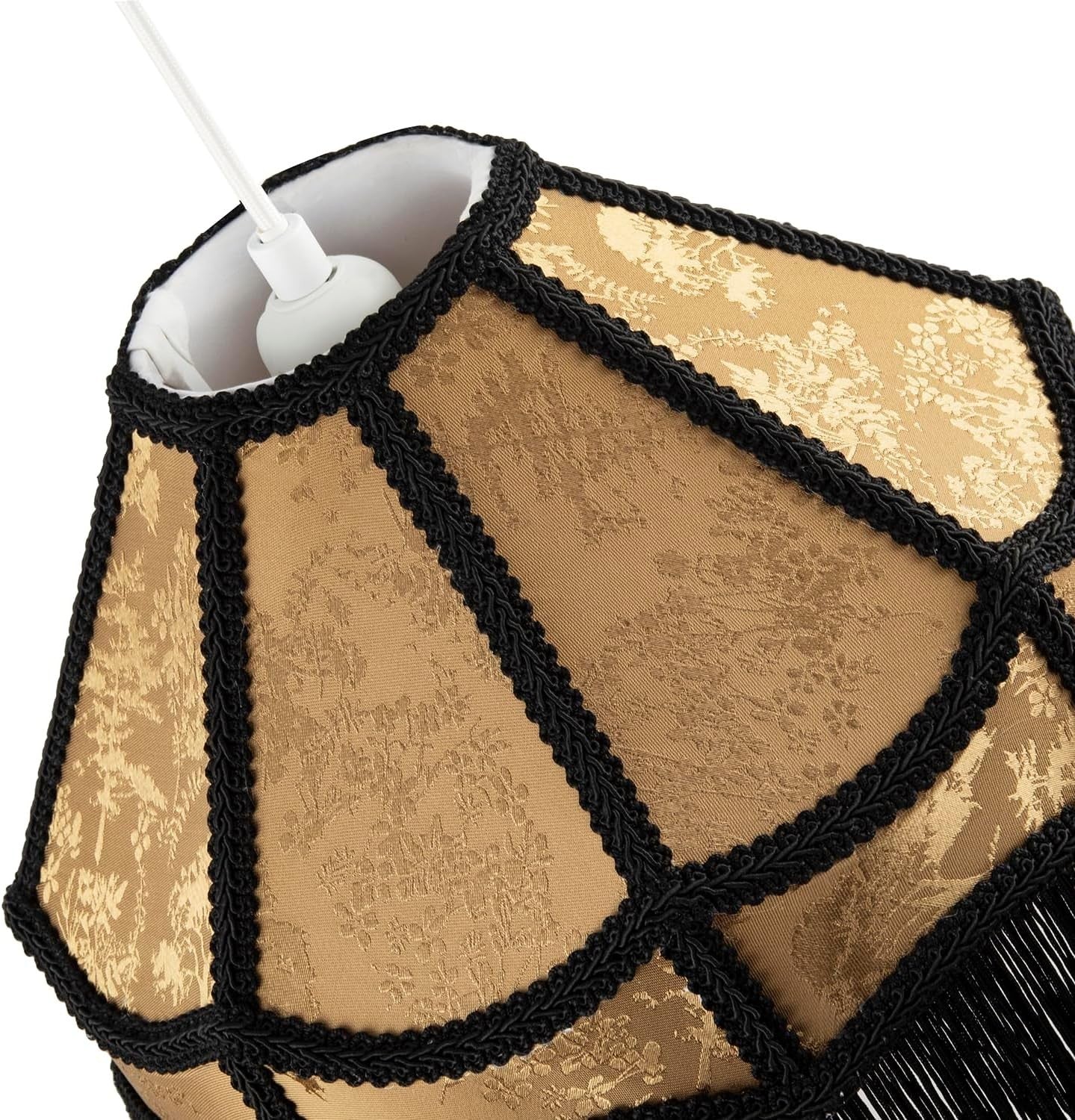 Victorian Gold Shimmer Empire Lampshade Floral Black Tassels 30cm Pendant